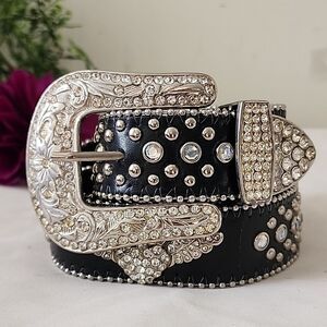 Western Cowgirl Biker Rhinestones Big Buckle Belt S/M